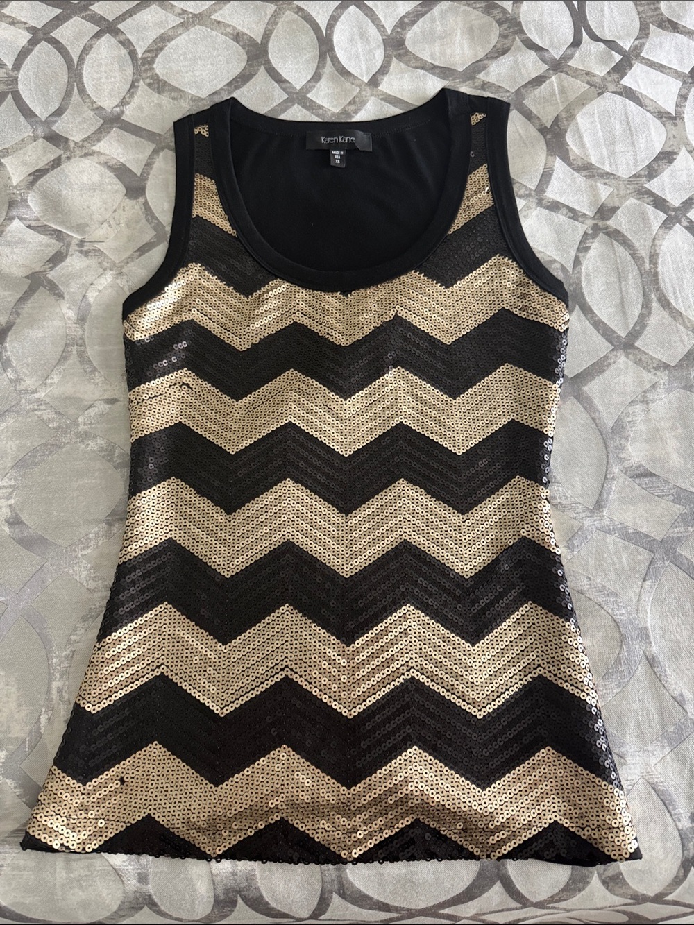 Karen Kane Black and Gold Chevron Sequin Tank
